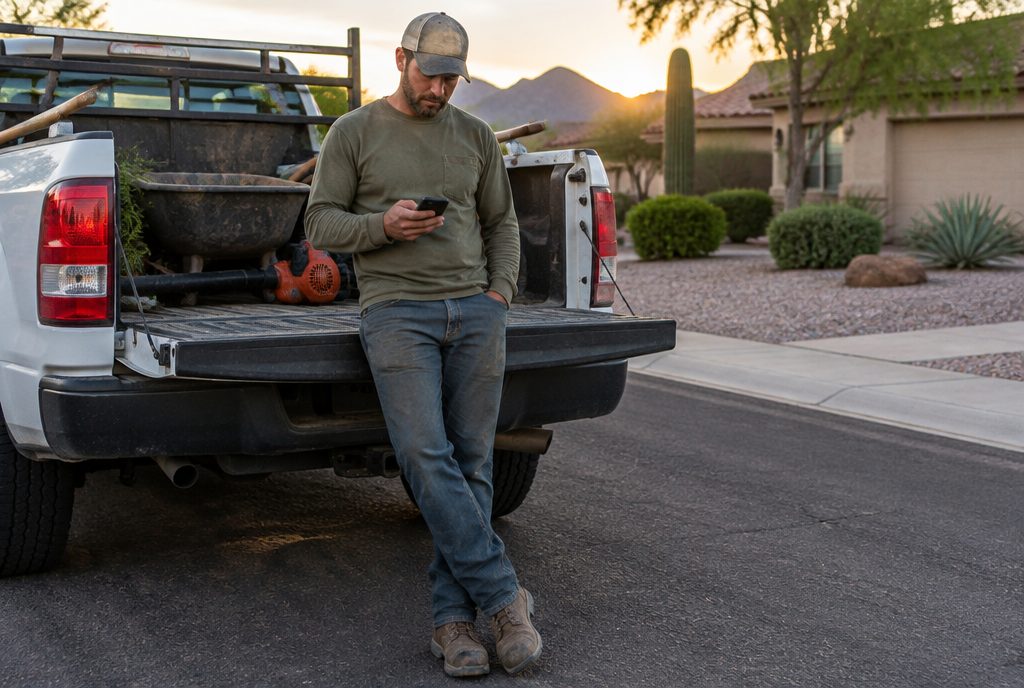Phoenix landscaping business owner at his work truck